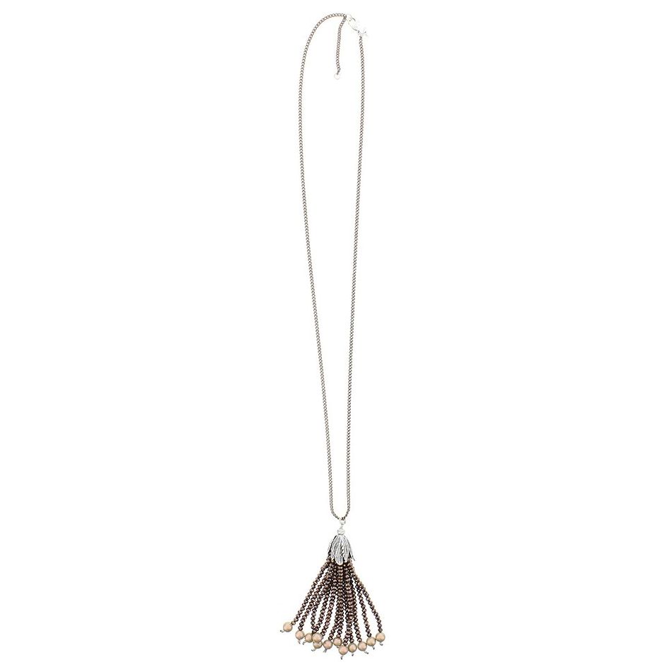 LONG PENDANT NECKLACE FACETED CRYSTALS FRINGE