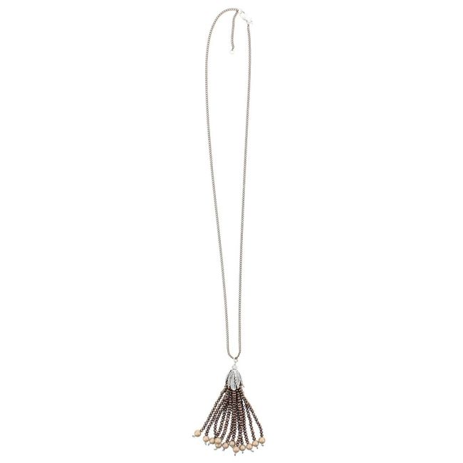 LONG PENDANT NECKLACE FACETED CRYSTALS FRINGE