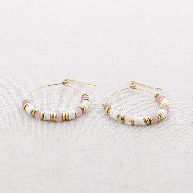 STONE HOOP STEEL EARRINGS