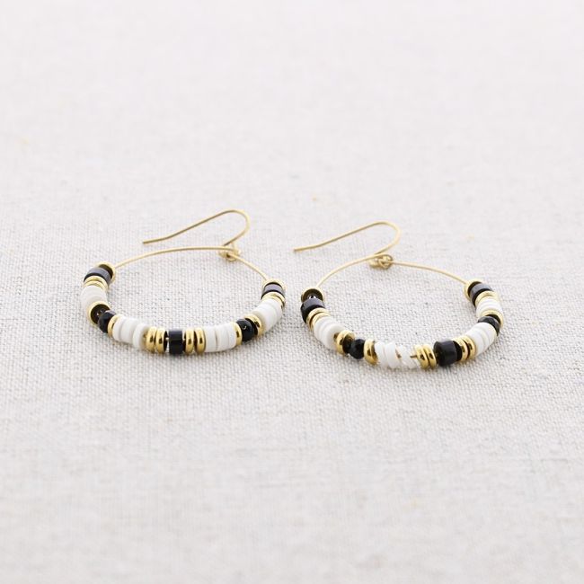 STONE HOOP STEEL EARRINGS