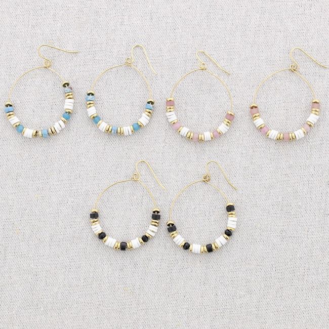 STONE HOOP STEEL EARRINGS