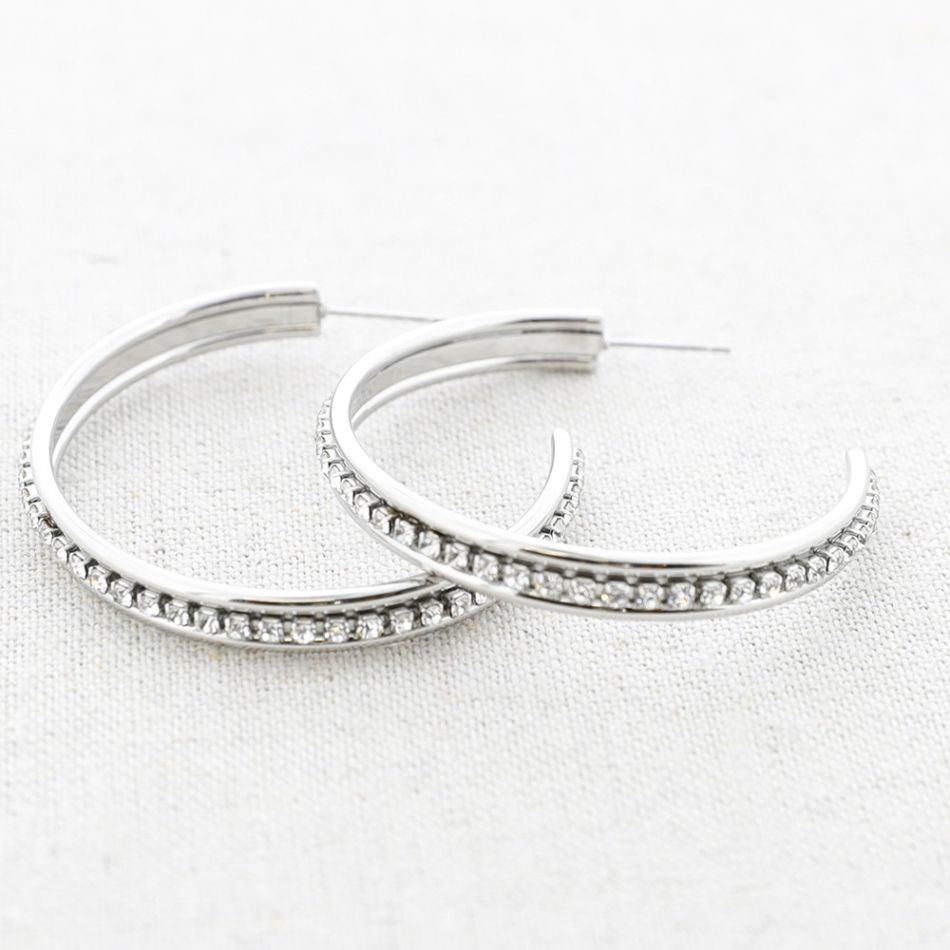 CRYSTAL HOOP STEEL EARRINGS