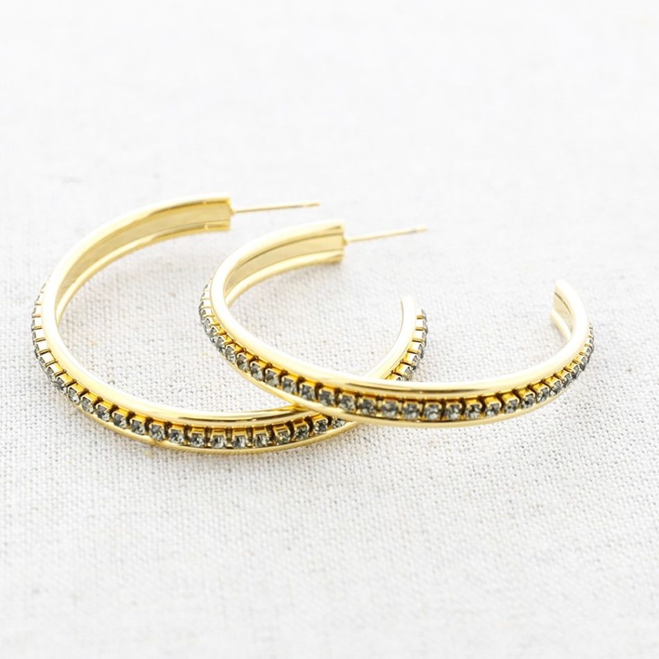 CRYSTAL HOOP STEEL EARRINGS