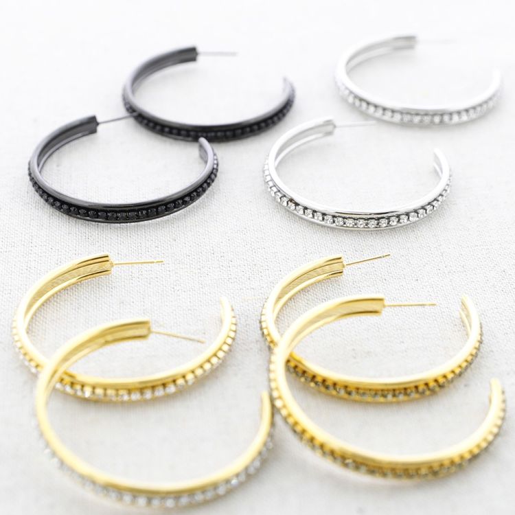 CRYSTAL HOOP STEEL EARRINGS 2