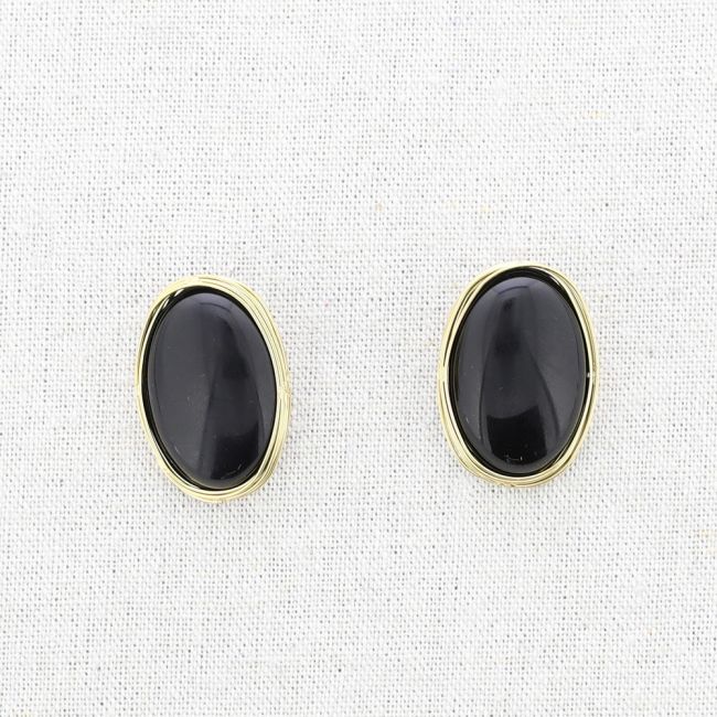 PENDIENTES OVALADO ACERO PIEDRA