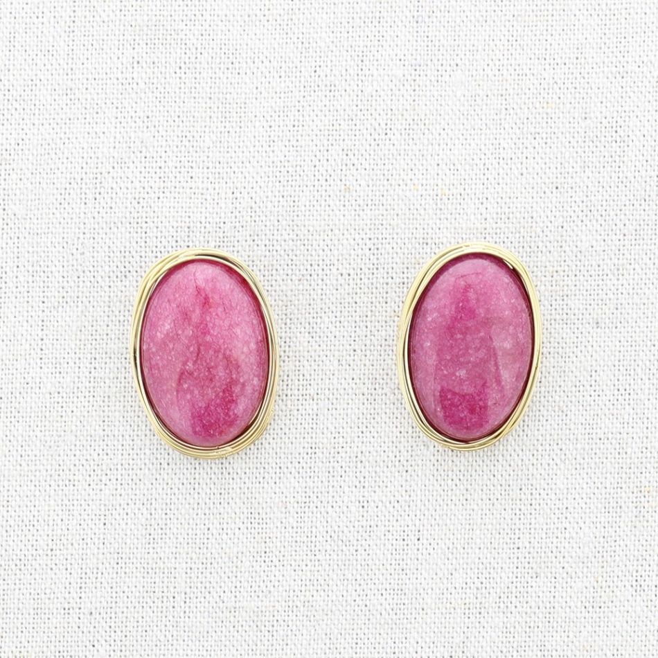 PENDIENTES OVALADO ACERO PIEDRA