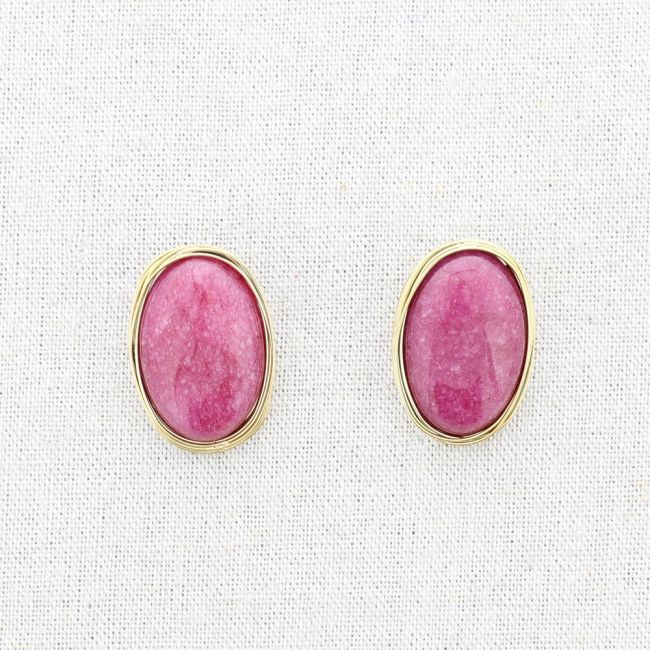 PENDIENTES OVALADO ACERO PIEDRA