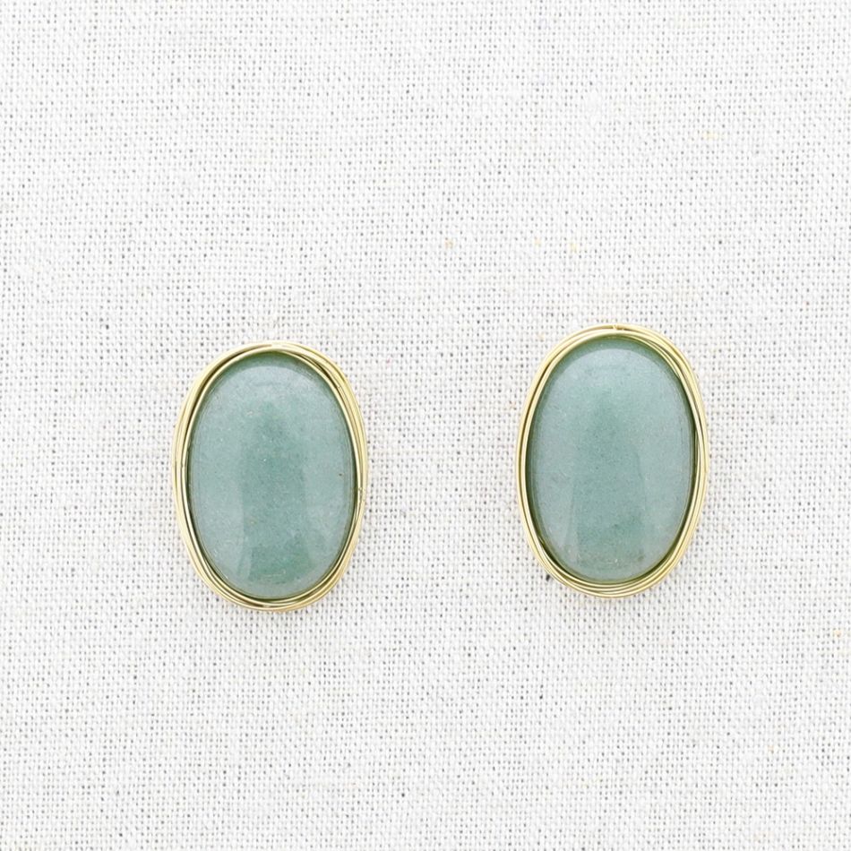 PENDIENTES OVALADO ACERO PIEDRA