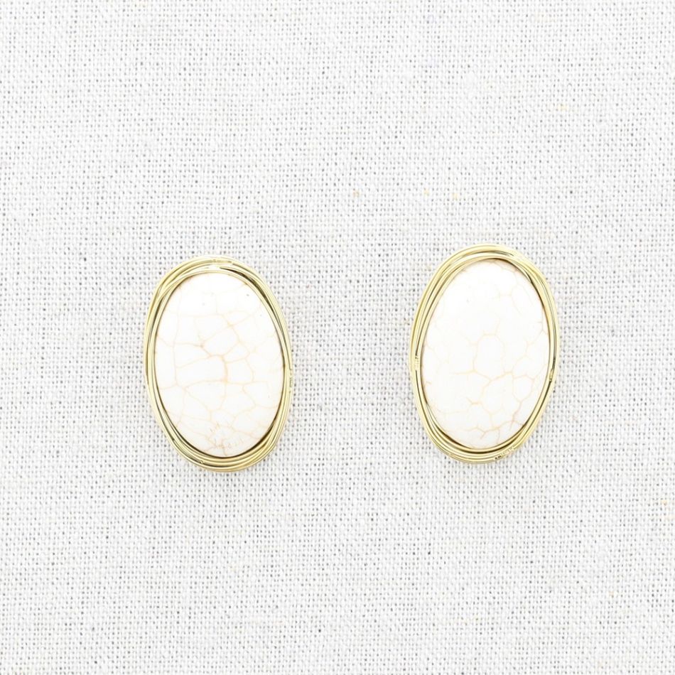 PENDIENTES OVALADO ACERO PIEDRA