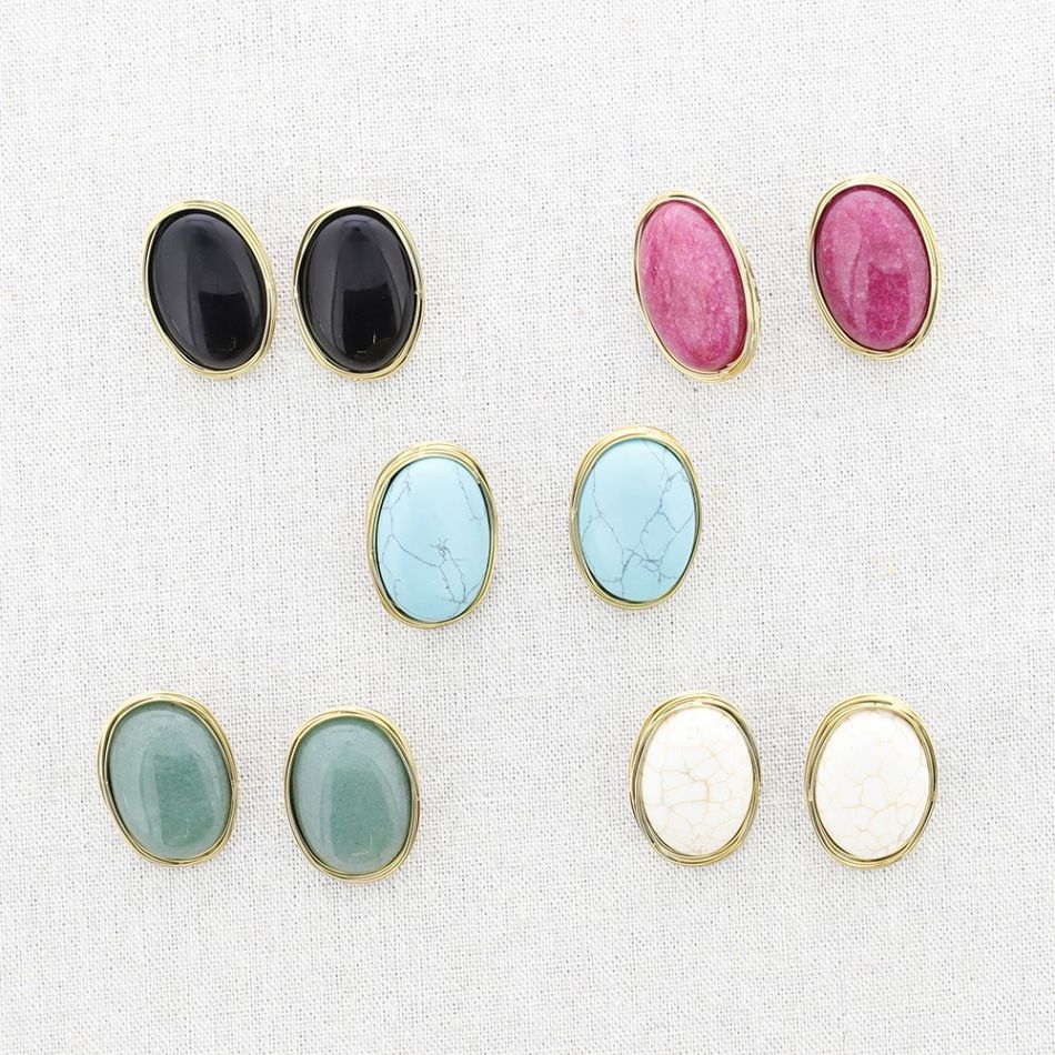 PENDIENTES OVALADO ACERO PIEDRA