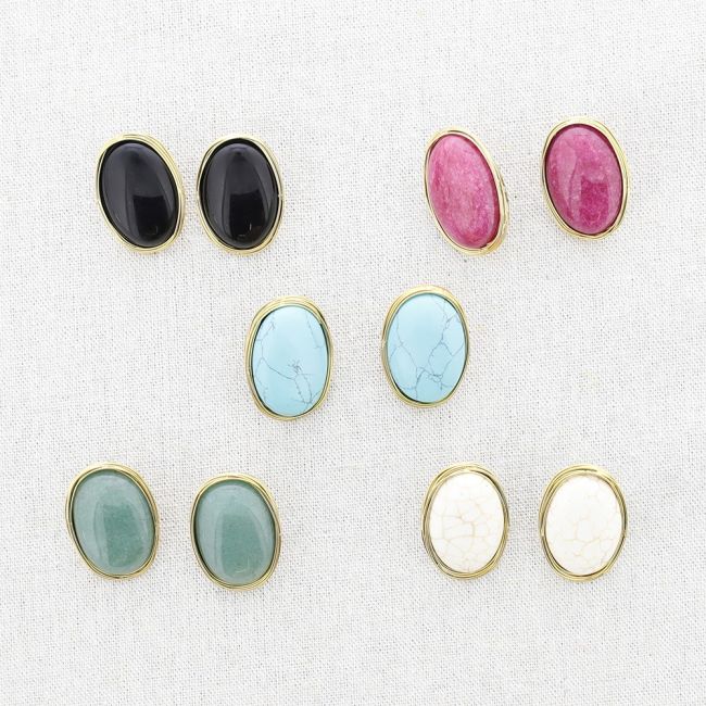 OVAL STEEL STONE EARRINGS