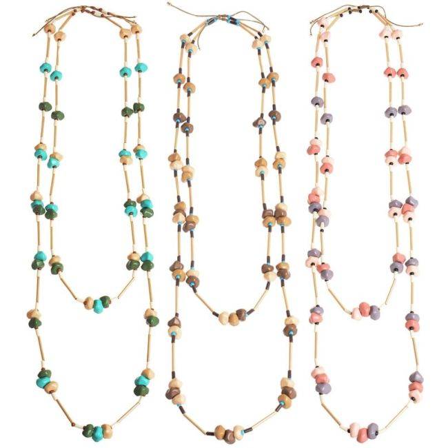 LONG DOUBLE RESIN BEADS NECKLACE