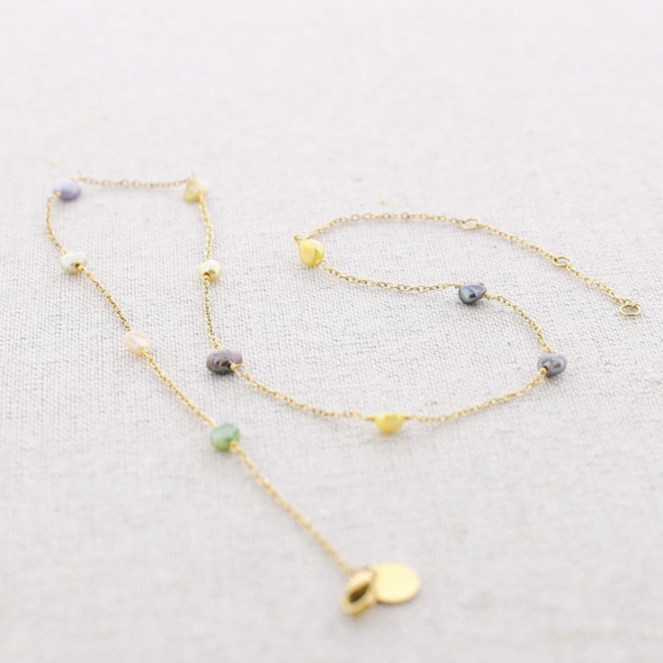 COLORFUL PEARLS STEEL SHORT NECKLACE