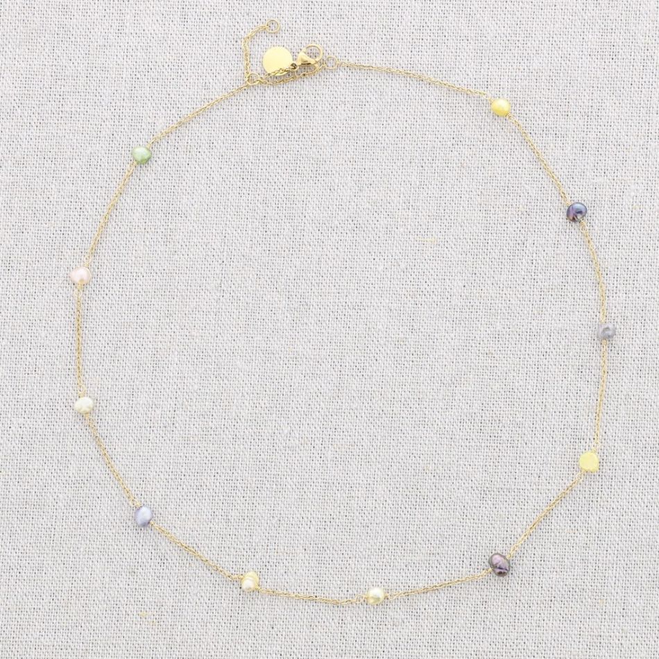 COLORFUL PEARLS STEEL SHORT NECKLACE