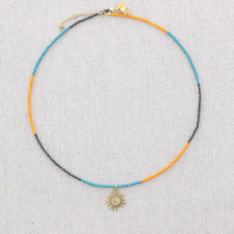 SUN STEEL PENDANT BEAD SHORT NECKLACE
