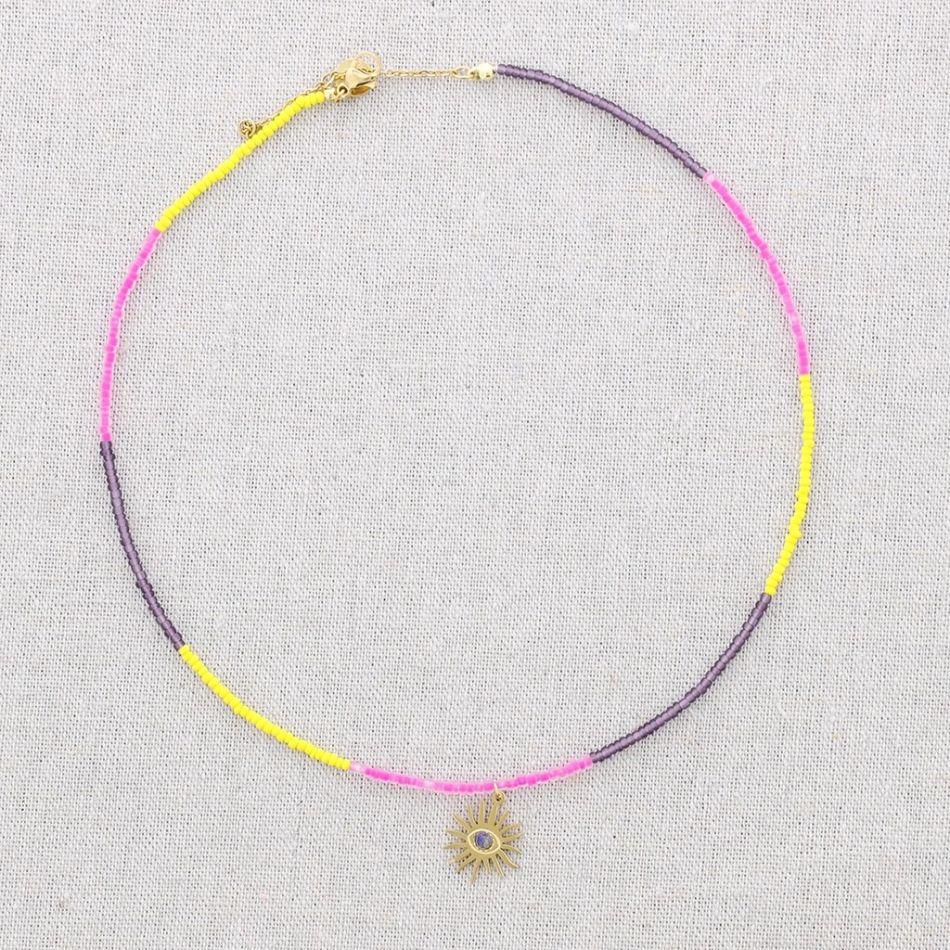 SUN STEEL PENDANT BEAD SHORT NECKLACE