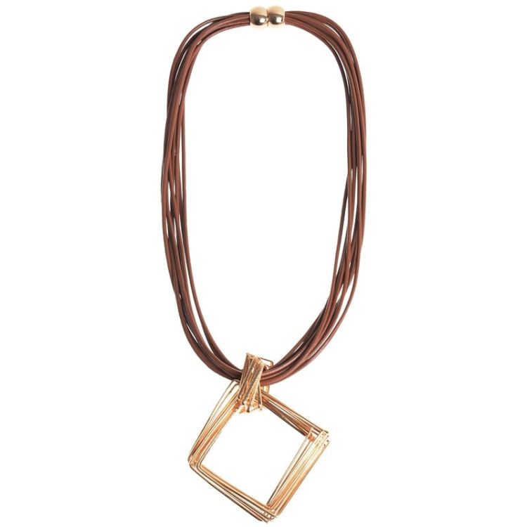 RECTANGULAR MULTI-RING PENDANT SHORT NECKLACE 2