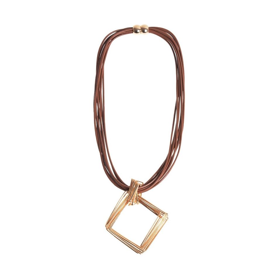 RECTANGULAR MULTI-RING PENDANT SHORT NECKLACE