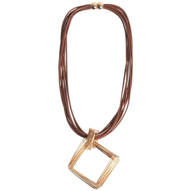 RECTANGULAR MULTI-RING PENDANT SHORT NECKLACE