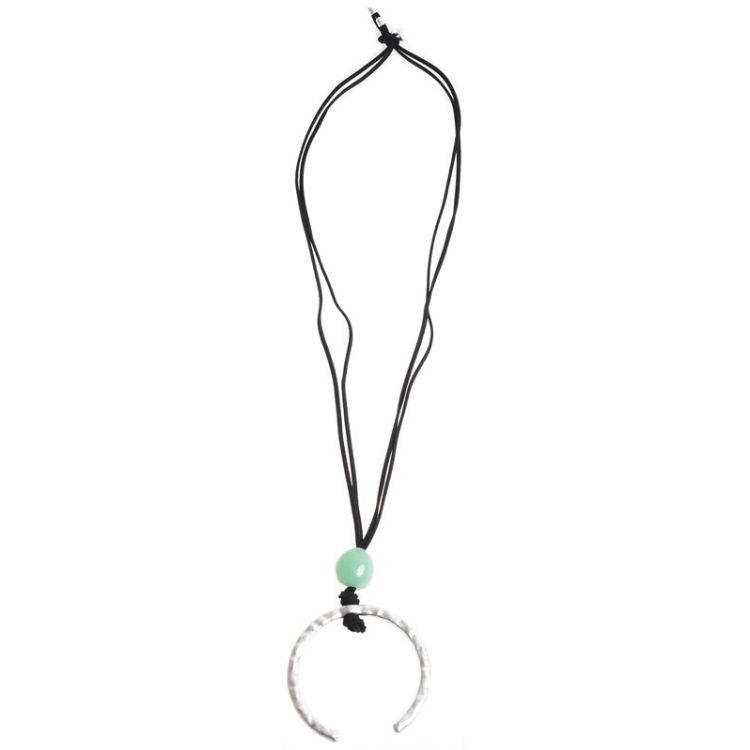 METAL RESIN HALF MOON PENDANT LONG NECKLACE