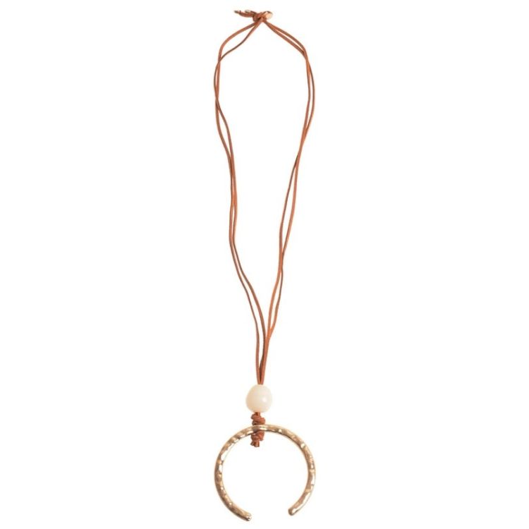METAL RESIN HALF MOON PENDANT LONG NECKLACE 2