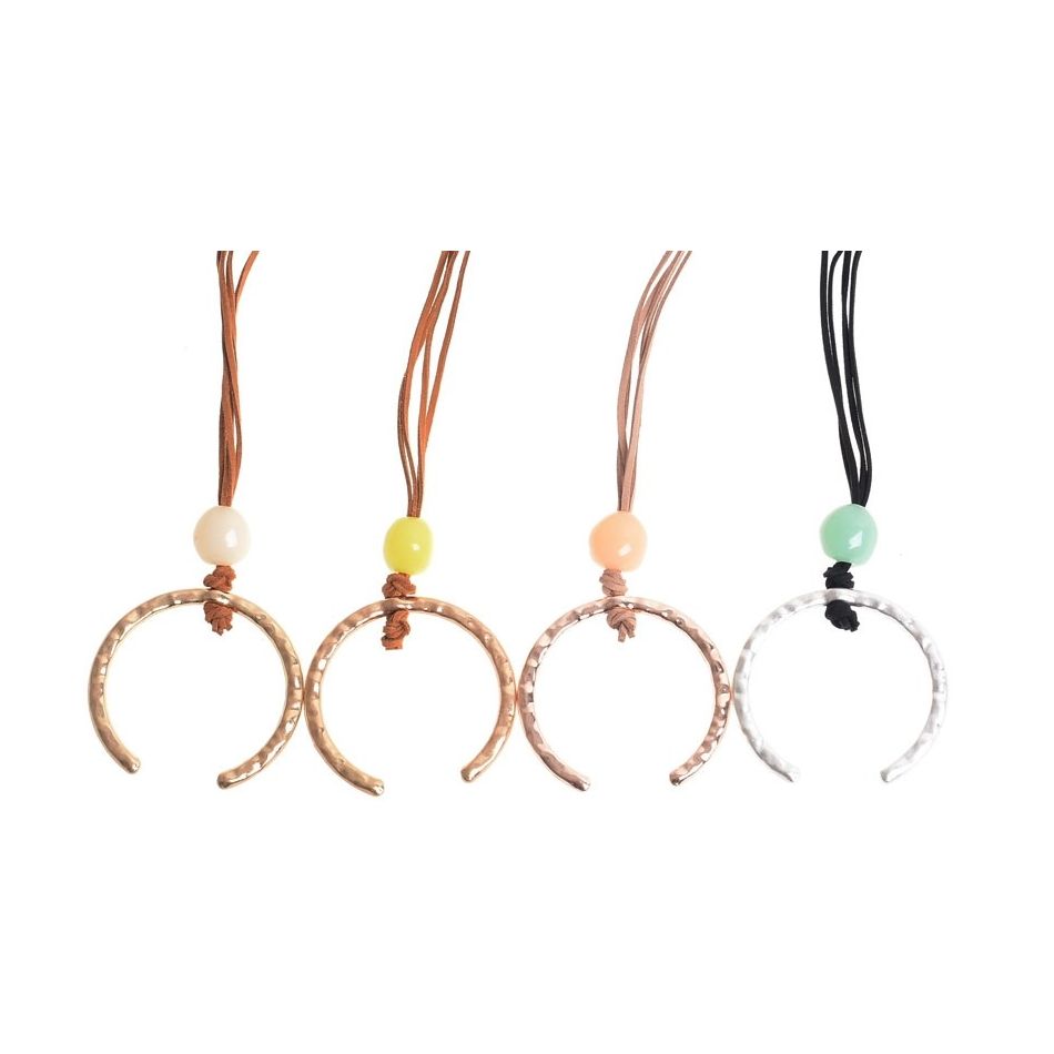 METAL RESIN HALF MOON PENDANT LONG NECKLACE