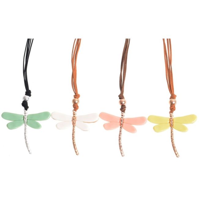 LONG RESIN DRAGONFLY PENDANT NECKLACE