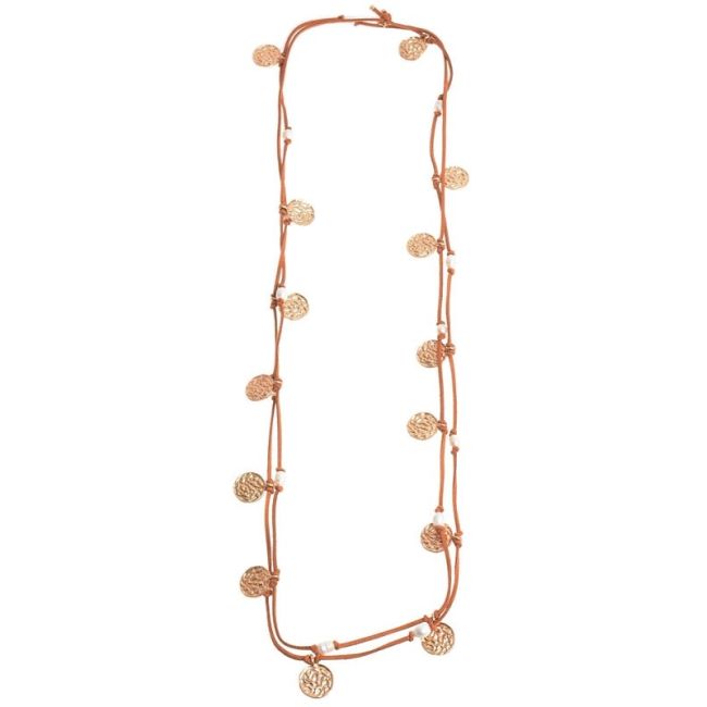 LONG NECKLACE WITH COINS AND CULTURED PEARLS