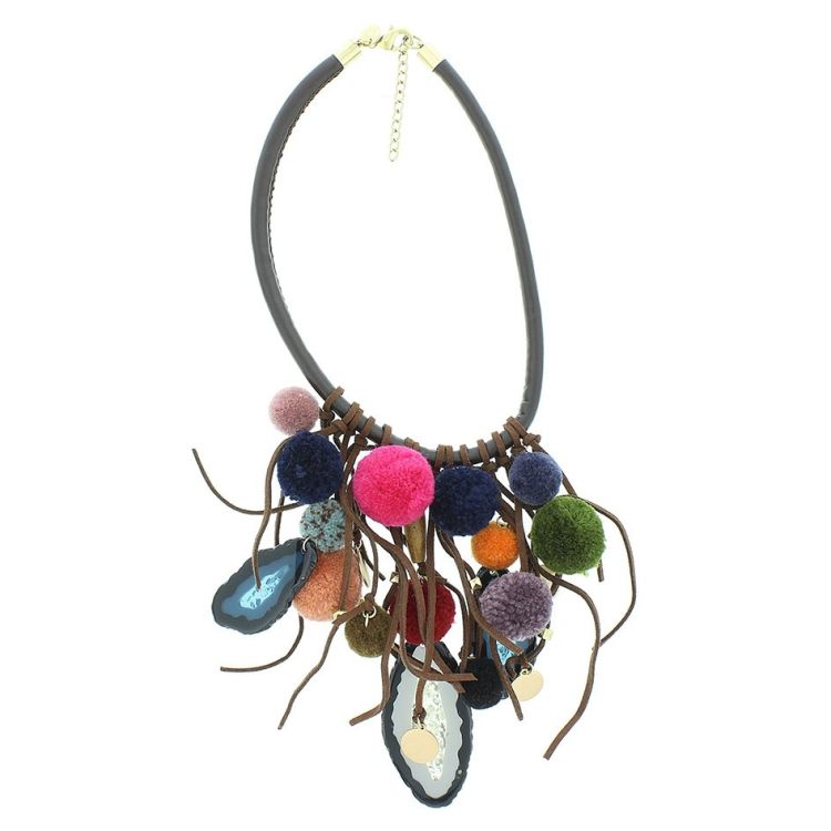 POMPOM BEAD PENDANT SHORT NECKLACE