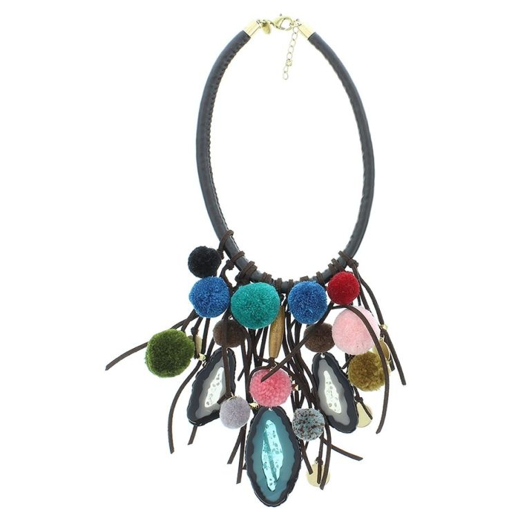 POMPOM BEAD PENDANT SHORT NECKLACE 2