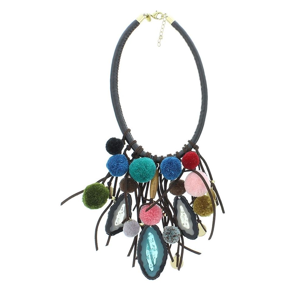 POMPOM BEAD PENDANT SHORT NECKLACE