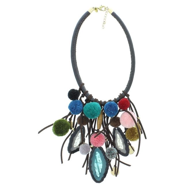 POMPOM BEAD PENDANT SHORT NECKLACE