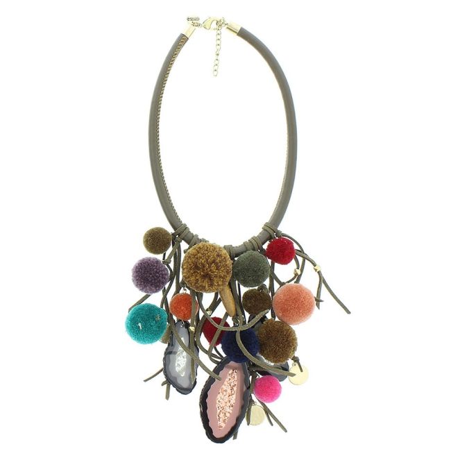 POMPOM BEAD PENDANT SHORT NECKLACE