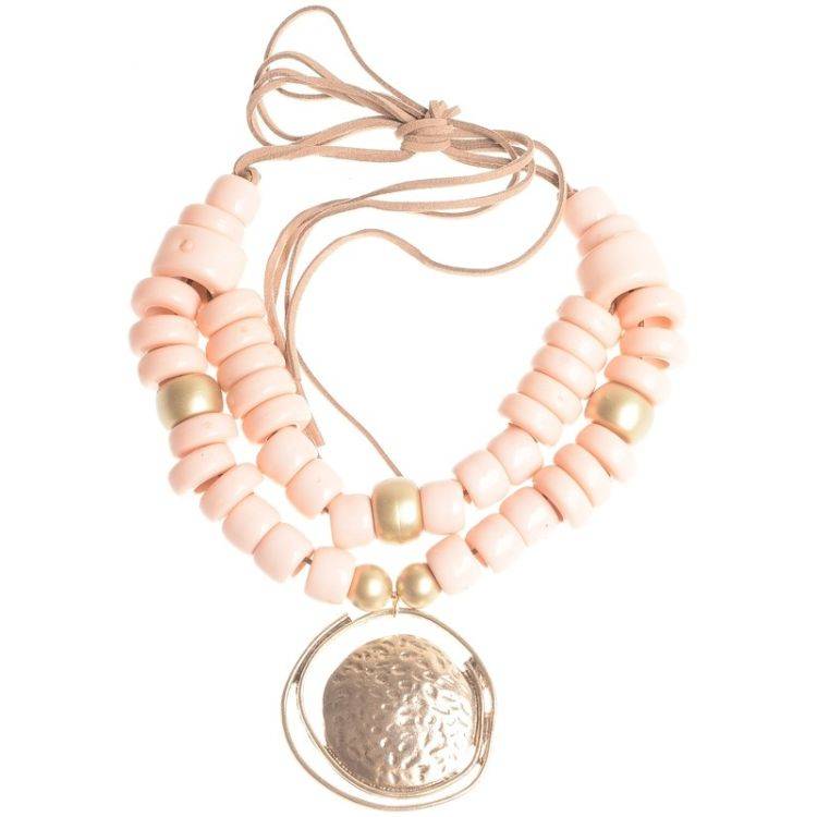 METAL PENDANT DOUBLE BEADS SHORT NECKLACE