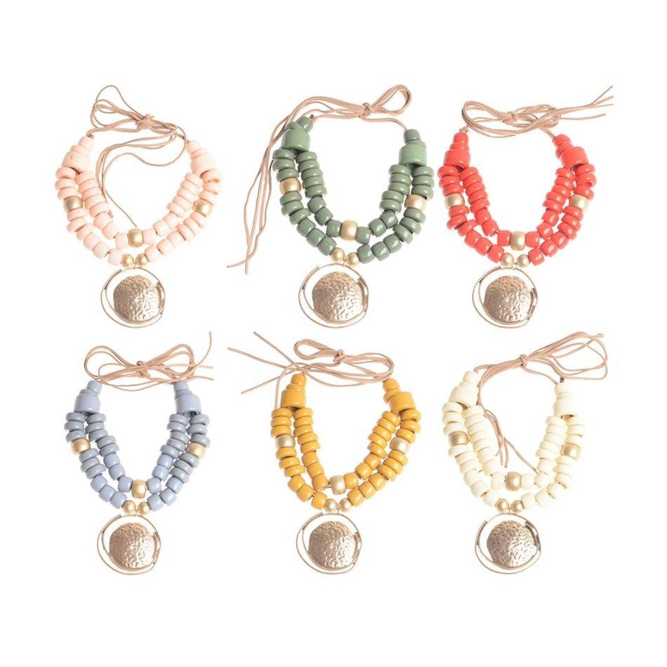 GARGANTILLA DOBLE CUENTAS COLGANTE METAL