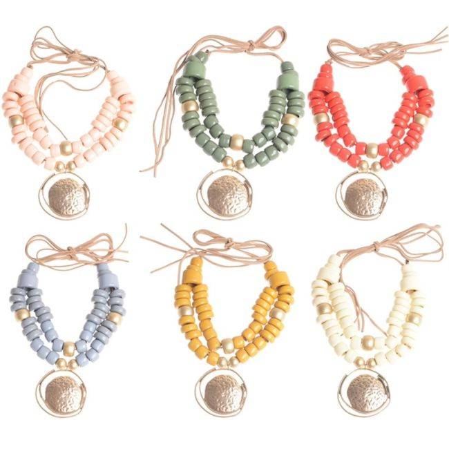 GARGANTILLA DOBLE CUENTAS COLGANTE METAL