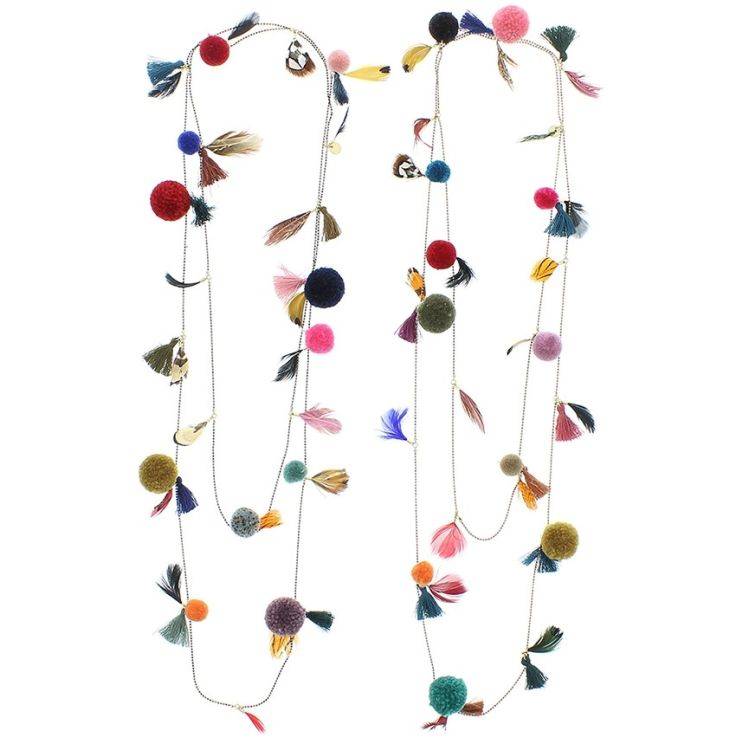 LONG NECKLACE WITH FEATHERS AND POMPOMS 2