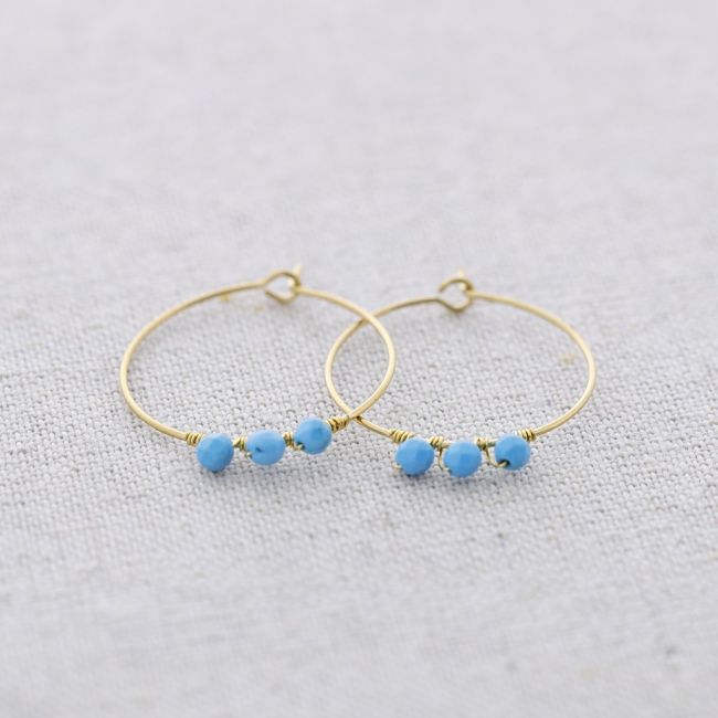 STONE HOOP STEEL EARRINGS