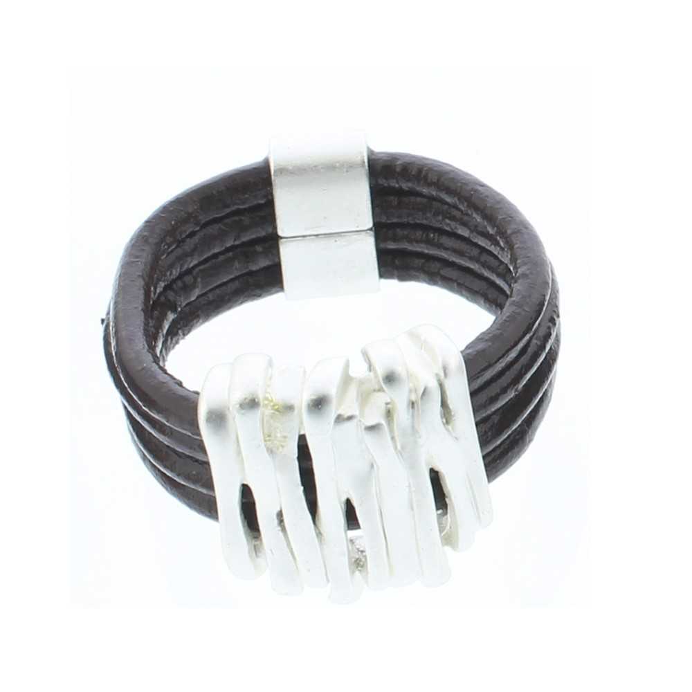 LEATHER RING WITH METAL BEADS ASSORTED SIZES