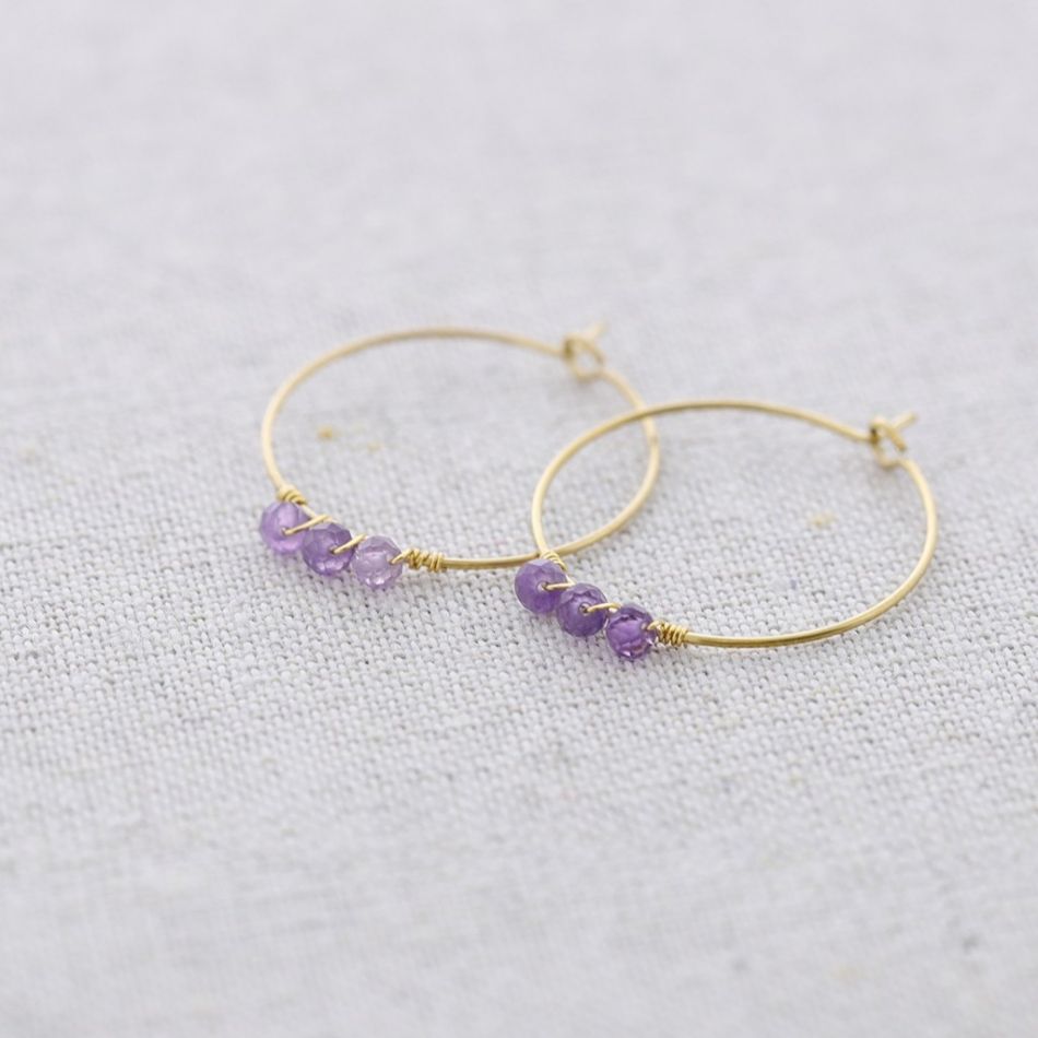STONE HOOP STEEL EARRINGS