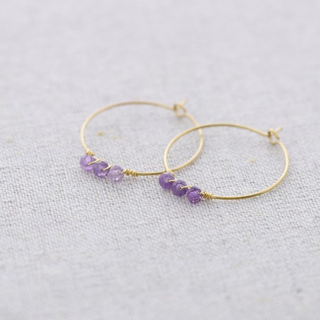 STONE HOOP STEEL EARRINGS