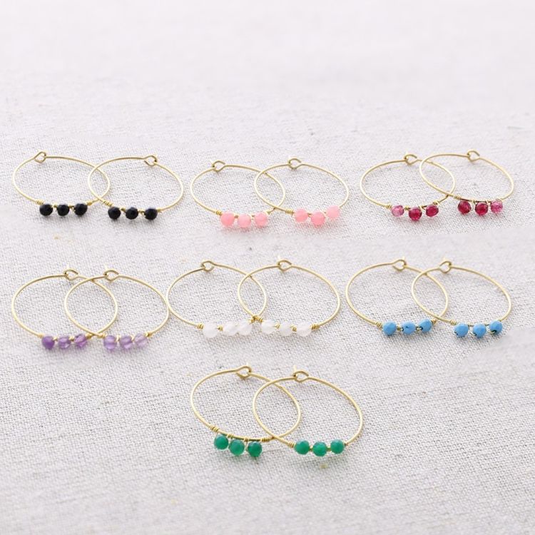 STONE HOOP STEEL EARRINGS 2