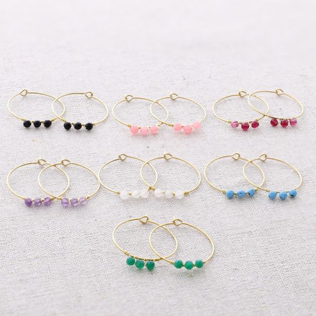 STONE HOOP STEEL EARRINGS