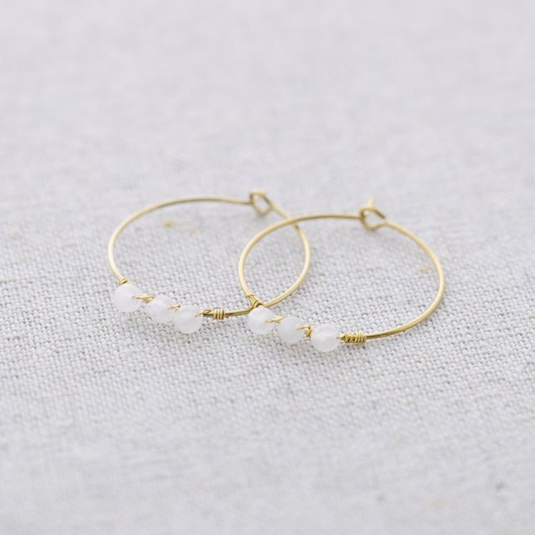 STONE HOOP STEEL EARRINGS
