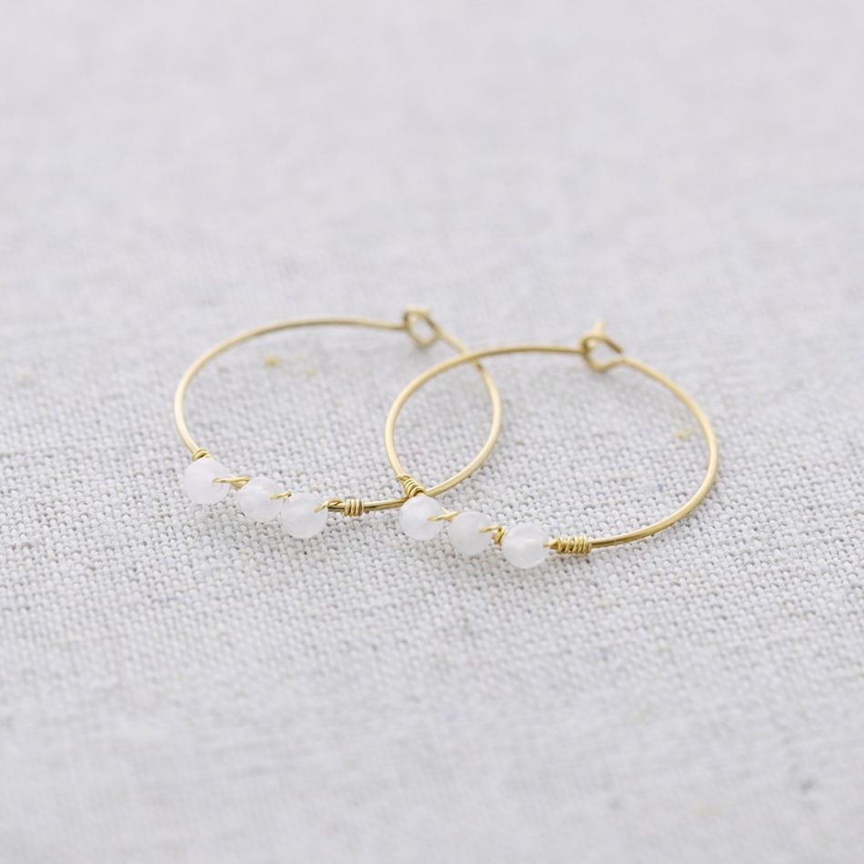 STONE HOOP STEEL EARRINGS