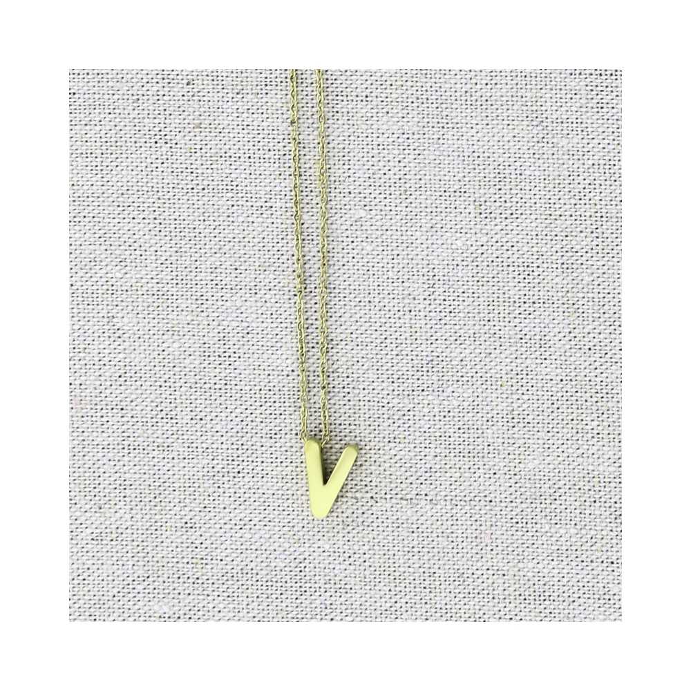 SOLID STEEL LETTER V PENDANT SHORT NECKLACE