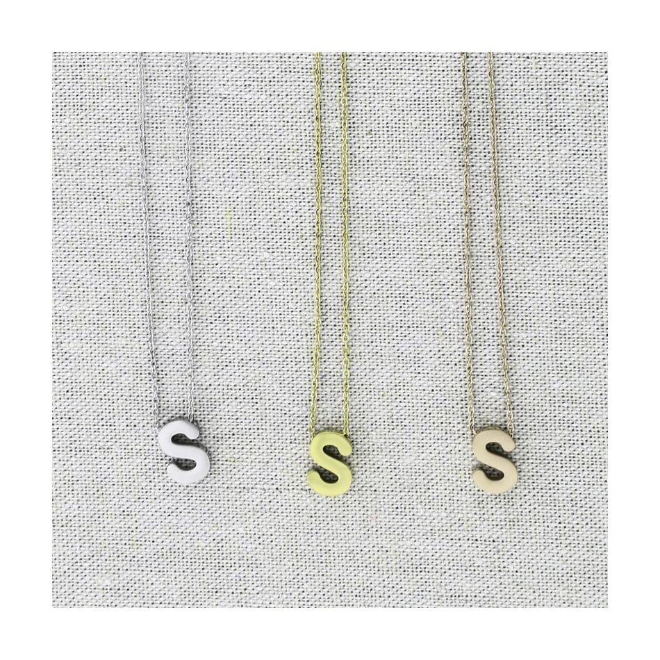 SOLID LETTER S PENDANT STEEL SHORT NECKLACE