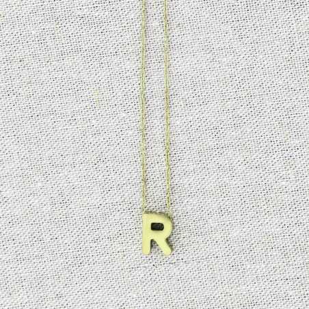 SOLID STEEL LETTER R PENDANT SHORT NECKLACE