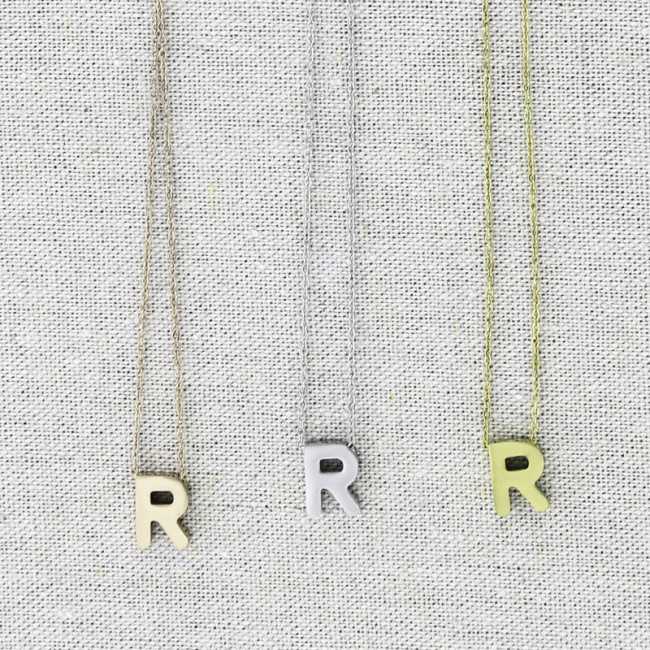 SOLID STEEL LETTER R PENDANT SHORT NECKLACE