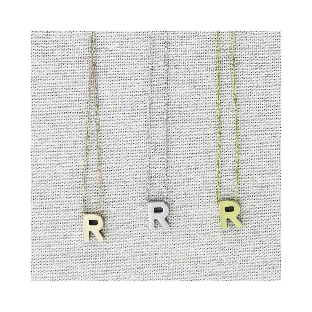 SOLID STEEL LETTER R PENDANT SHORT NECKLACE